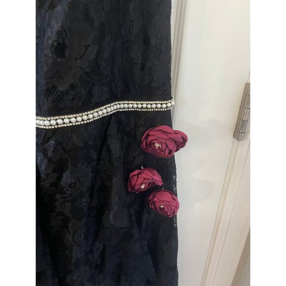 Unique Vintage Black Lace & Red Flowers Ruffle Flapper Dress 1920S Sz1X # 30 - Picture 10 of 10